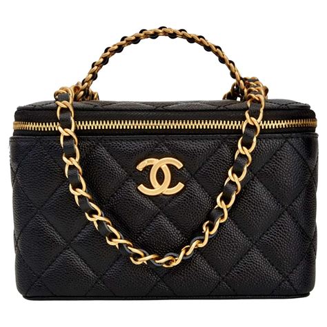 chanel caviar skin vanity bag black|Chanel Vanity Cases .